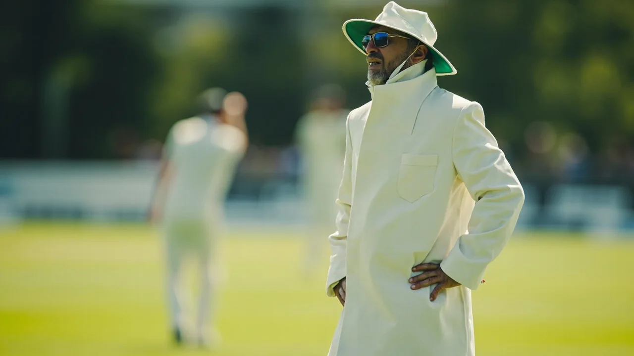 Umpire at square leg in daylight used as the review page editorial cover